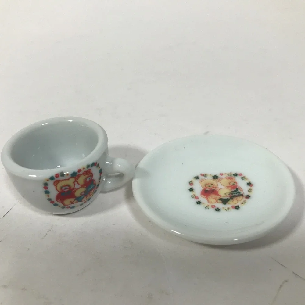 Vintage Miniature Ceramic Teddy Bear Tea Set 13pc Dollhouse Cups Saucers Creamer